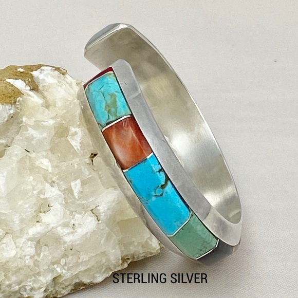 SIGNED-Cecil Henry Navajo Multistone Sterling Silver Cuff Bracelet - Picture 7 of 12
